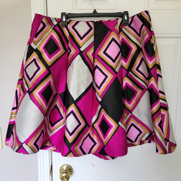 NWT Lane Bryant A Line Geometric Print Skirt Pockets Pink Black Retro Size 22 - Picture 1 of 11